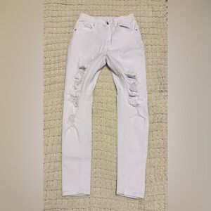 Shein White High Waisted Ripped Skinny Jeans